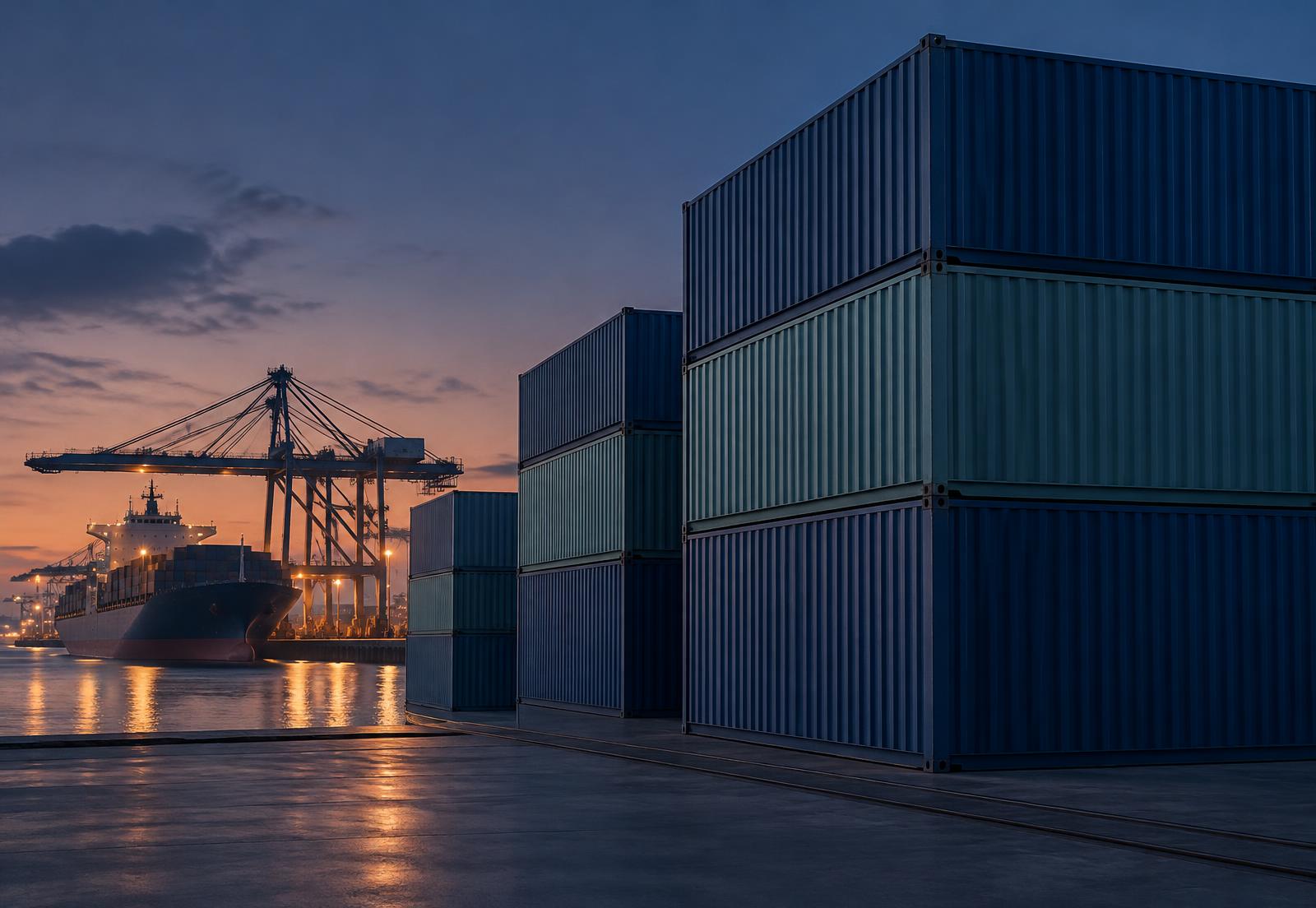 Containers stacked at a container terminal awaiting a decision on uncollected cargo